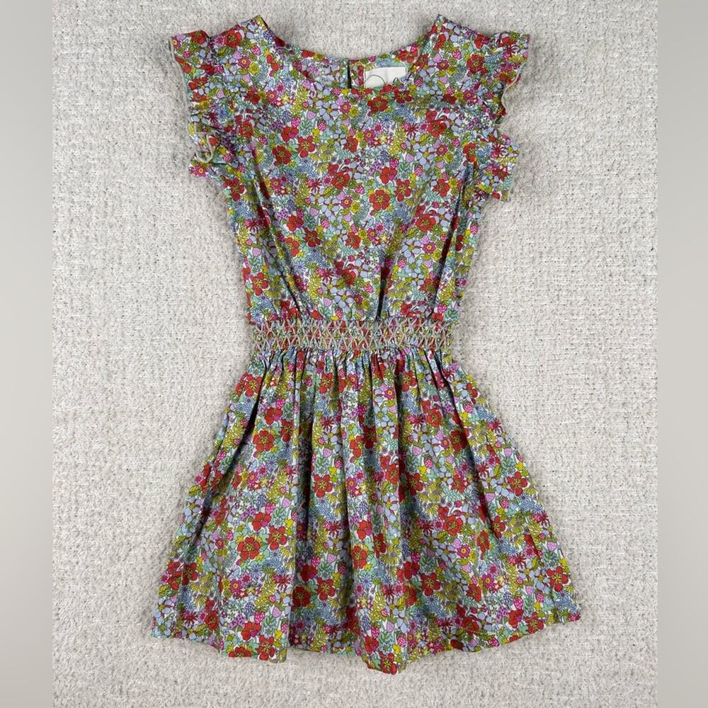Peek Floral Smocked Waist Casual Dress - Red, Green, Blue